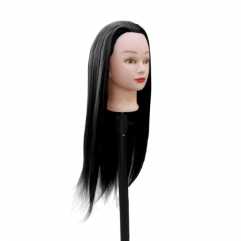 Манекен голова для причесок Braid с черными волосами 65 см с кронштейном-2